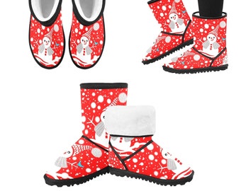 Big Kids Snow boots Happy Holidays, Merry Christmas, New Year, Snowman By Maru, Snowflakes, winter boots, Gift for Happy people