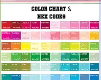 Color Chart & HEX Codes, Printable, Designer Quick Reference, Cheat Sheet, gift, Wall art, decor, poster to print, Instant JPG Download