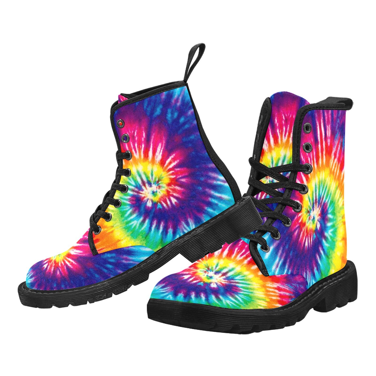 Women's Lace up Canvas Boots Tie Dye Rainbow Boots Etsy