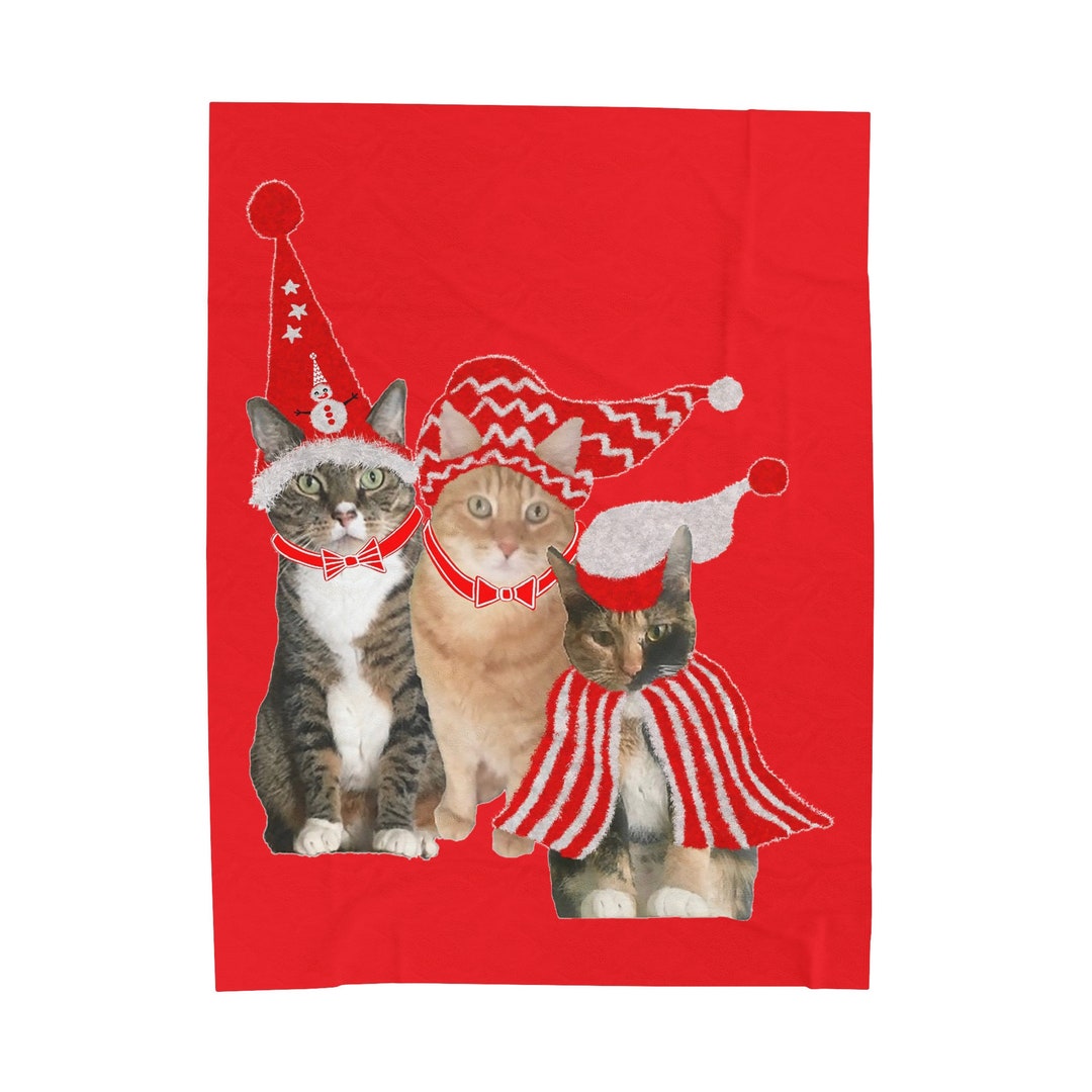 Velveteen Plush Blanket Christmas Cats by Maru, Cats Blanket, V Blanket