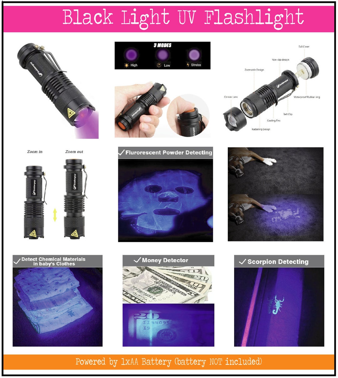 Black Light UV Flashlight Blacklight Pets Urine and Stains Detector