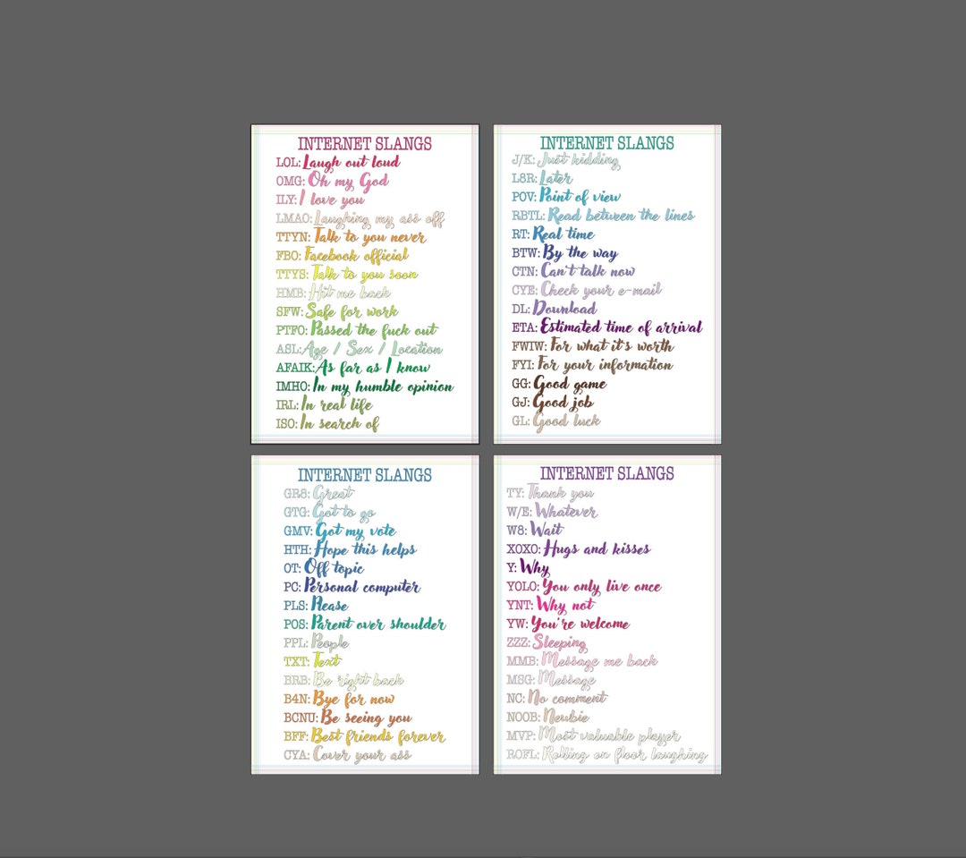 Internet Slangs Set, Printable Wall Art, Digital Art, Inspirational ...