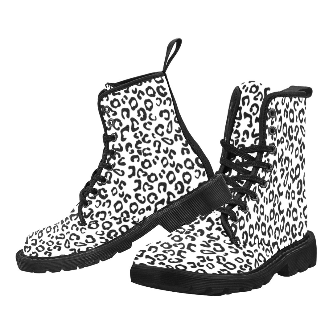Women's Lace up Canvas Boots Snow Leopard Print Jaguar - Etsy