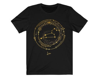 Leo Constellation Bella+Canvas 3001 t-shirt unisexe, Lion, Signe du zodiaque, Signe astrologique, étoiles, Cadeau, fabriqué aux États-Unis