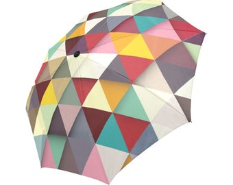 Automatic Foldable Umbrella Colorful Harlequin, geometric, gift, accessories, gift for him, gift for her, gift for them, raining day