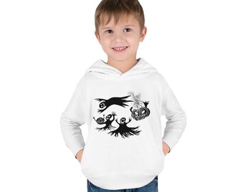 Toddler Pullover Fleece Hoodie Halloween by Maru, Ghosts and Pumpkins, Gift, Made in the USA