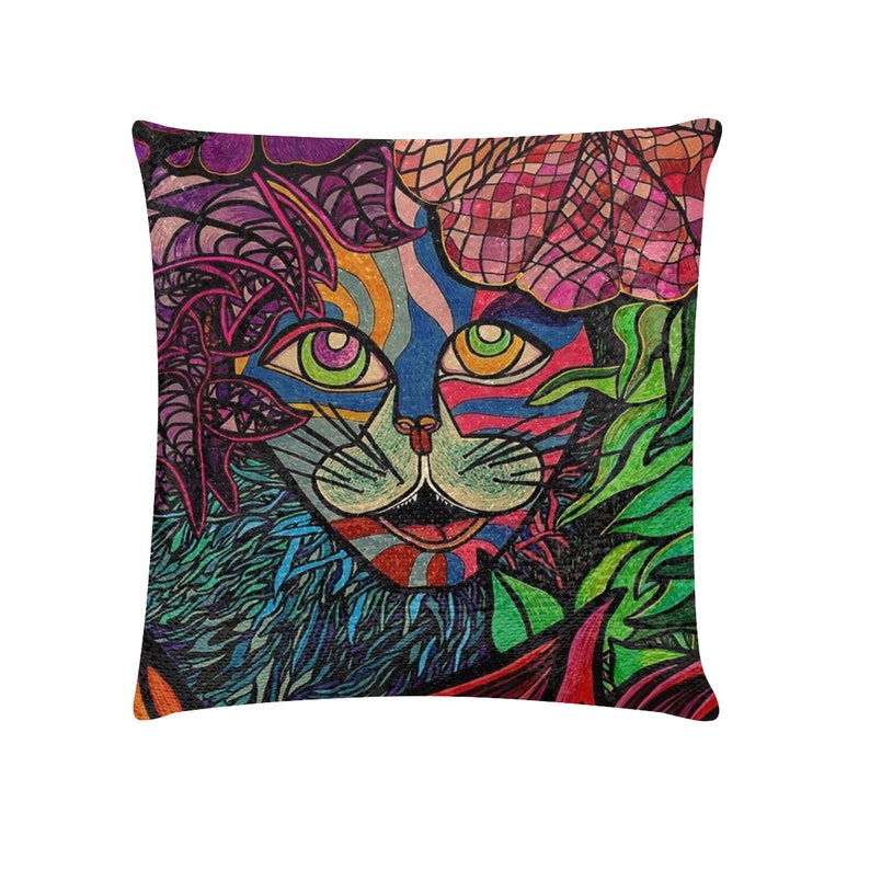 Sequin Pillow Case 18x18 Tiger in tropical jungle design by Maru Cat Kitty Feline Animal lovers Tiger print Animals print