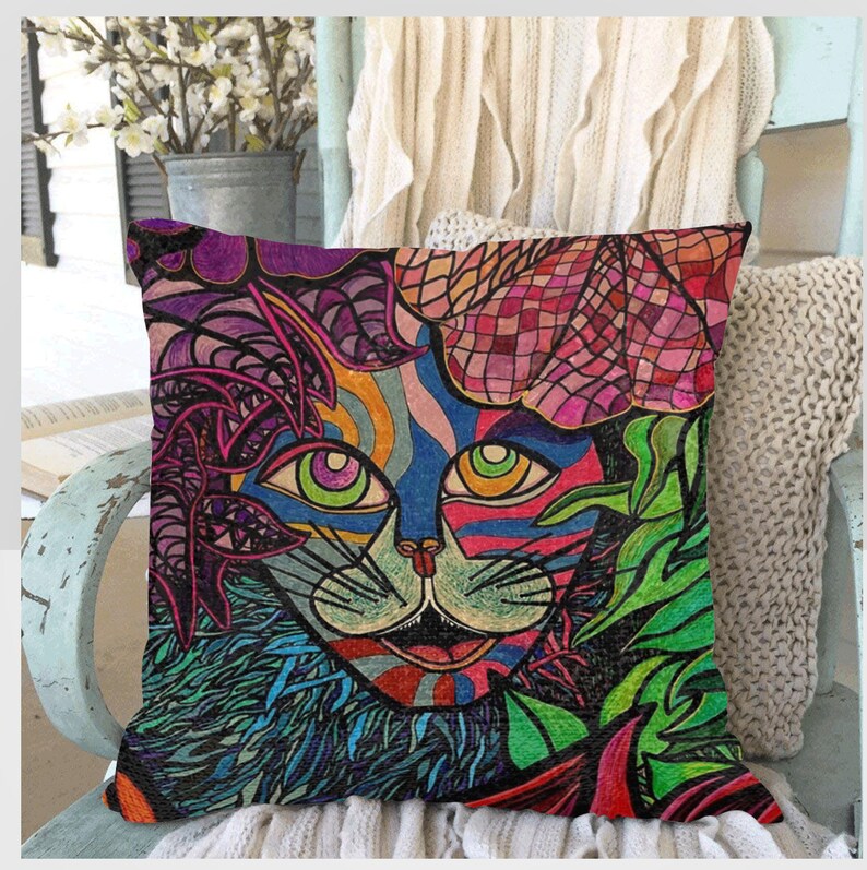 Sequin Pillow Case 18x18 Tiger in tropical jungle design by Maru Cat Kitty Feline Animal lovers Tiger print Animals print