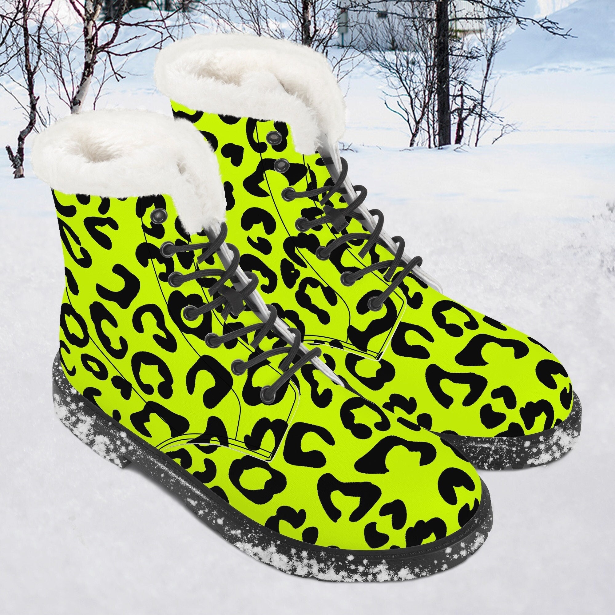 Men's Faux Fur Leather Boots Snow 