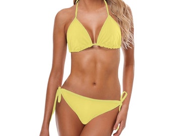 Yellow illuminating Triangle Bikini set, Two piece swimsuit, Women Swimwear, 10 colors for straps, 8 sizes S to 5XL, gift, gift for her