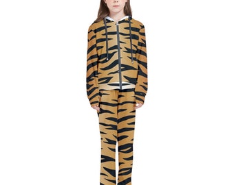 Ensemble pyjamas à manches longues pour enfants imprimé tigre classique, imprimé félin, animal, 12 tailles 2 à 18, cadeau pour enfants