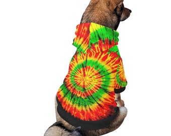 Rasta Tie dye Dog hoodie, dog sweater, dog clothes, dog clothing, buttoned sweatshirt, Gift, Rasta Tie dye, Rastafari, Jamaica, Jamaican