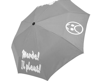 Automatic Foldable Umbrella Merde! Il pleut! gray & white, gift, accessories, gift for him, gift for her, raining day