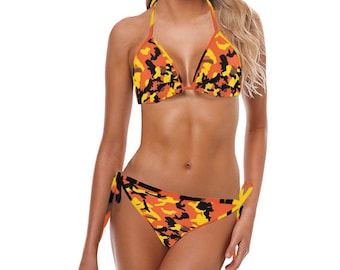 All Camo Orange Triangle Bikini set, Two piece swimsuit, Women Swimwear, 8 sizes S to 5XL, gift, gift for her