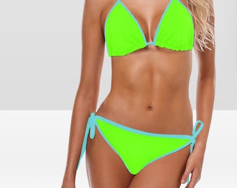 All neon green Triangle Bikini set, Two piece swimsuit, Women Swimwear, 8 sizes S to 5XL, gift, gift for her