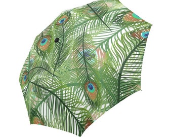 Automatic Foldable Umbrella Peacock feathers, animal's print, gift, accessories, gift for him, gift for her, raining day