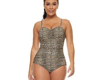 Womens Leopard Monokini Bikini Set One-Piece Swimming Costume Swimwear Swimsuit 