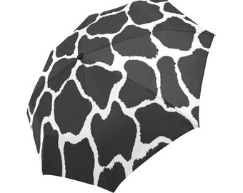 Automatic Foldable Umbrella Giraffe's print, Animal's print, gift, accessories, gift for him, gift for her, raining day, black and white