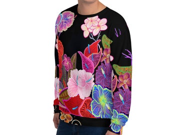 Unisex Sweatshirt Hawaiian Flowers by Maru, tropical flowers, floral print,  floral sweatshirt, premium Sweater, soft & warm, Gift