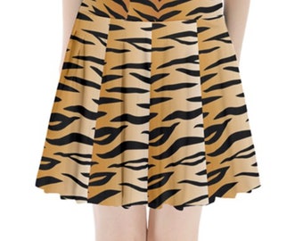 Blue Tiger Print Cotton Skirt: Vintage Safari Animal Print, Plus Size