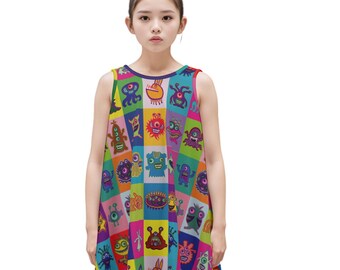 Halloween Monsters Kids sleeveless dress, Halloween cute monsters by Maru, Halloween Monsters dress, Halloween dress, Monsters dress, gift