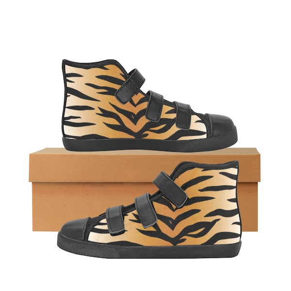 Chaussures pour enfants en toile avec velcro imprimé tigre classique, imprimé félin, imprimé animal, cadeau pour les enfants, 5 tailles