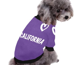 I love California dog fuzzy warm buttoned sweatshirt, dog sweater, dog clothes, Gift, Californian, USA,  patriotic, purple, lakers