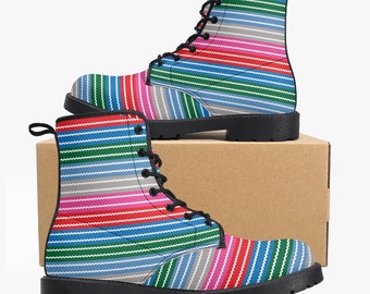 Women's Trendy Leather Boots Horror doll, Rainbow Stripes, Halloween, Good vibes, Good Guys, Winter boots, Combat boots, vegan leather boots