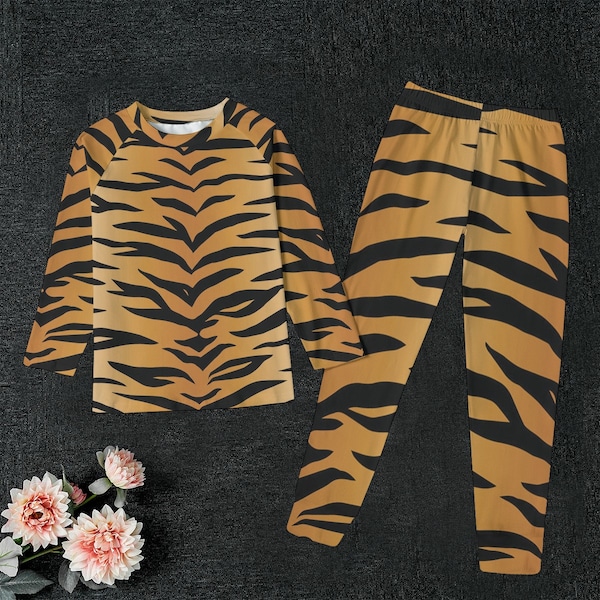 Pajama Set For Kids Tiger print, Long Sleeve pajamas,  PJs, sleepwear, Animal print, Feline, Gift for Animal Lovers, Gift for Cat Lovers