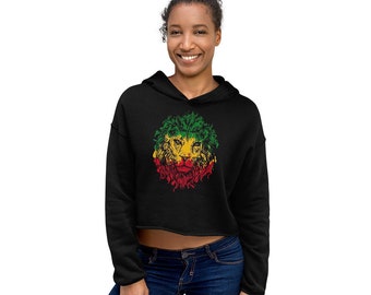 Lion of Judah, Rasta, Rastafari, Jamaica, Rastafarian, Lion king, Unisex Crop Hoodie, 4 colors, 5 sizes, Gift, Reggae; Made in the USA