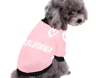 I love California dog fuzzy warm buttoned sweatshirt, dog sweater, dog clothes, Gift, 6 sizes XS to 2XL, Californian, USA, patriotic, pink