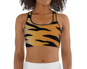 Premium Sports bra Tiger print, Fitness bra, Animal print, Tiger Sports bra, Gift for Animal Lovers, Gift for Cat Lovers, Made in the USA