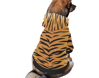 Fuzzy warm buttoned Dog Hoodie, Tiger print, Tigers, Cat hoodie, Dog clothes, Dog apparel, Gift for dogs, Safari party,  safari animals