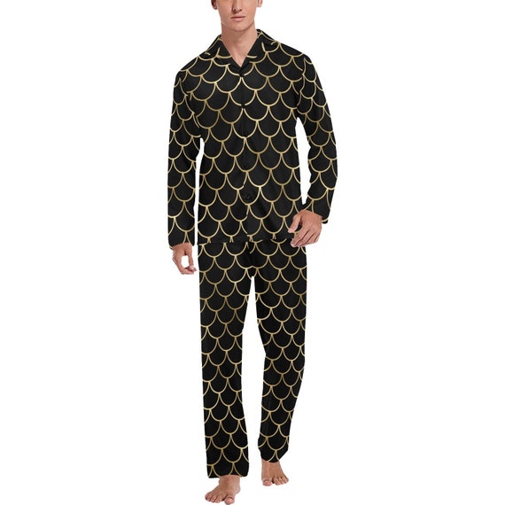 Buttoned Pajama Set for Men Fish Scale Print Mermaid Long Sleeve Pajamas Pjs Sleepwear Animal Print Animal Lovers Fish Lovers Etsy UK