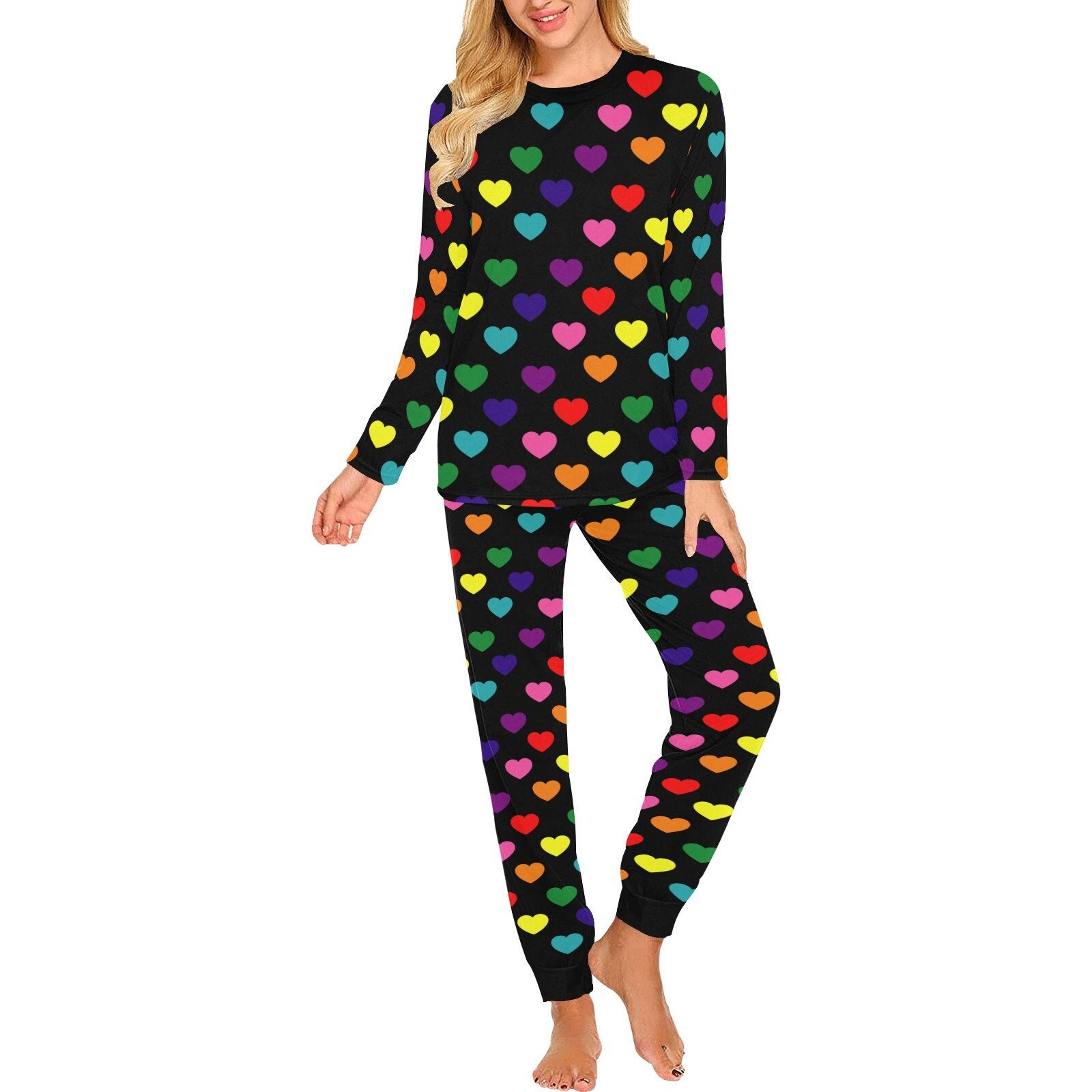  Rainbow Pajamas for Women Set Cuban Collar Long-Sleeve