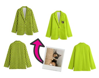 Benutzerdefinierte Damen Baumwollblazer, personalisierter Blazer, benutzerdefinierte Foto Blazer, begabter benutzerdefinierter Blazer, Gesichtsfoto, benutzerdefiniertes Gesicht, Hund mit Blick auf, Geschenk