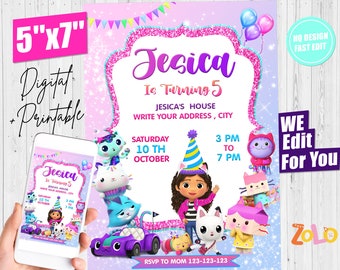 Gabbys Dollhouse Birthday Invite, Gabby's Party Download Editable ...