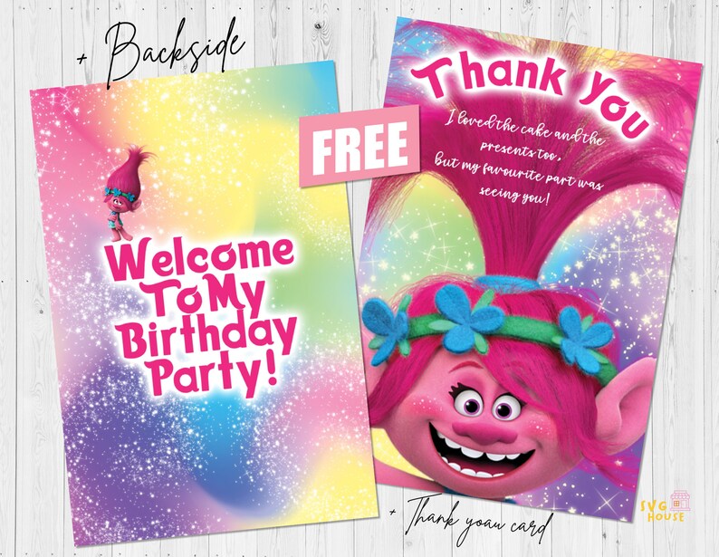 Trolls Birthday Girl Party Invitation Party Template Digital or Printed ...