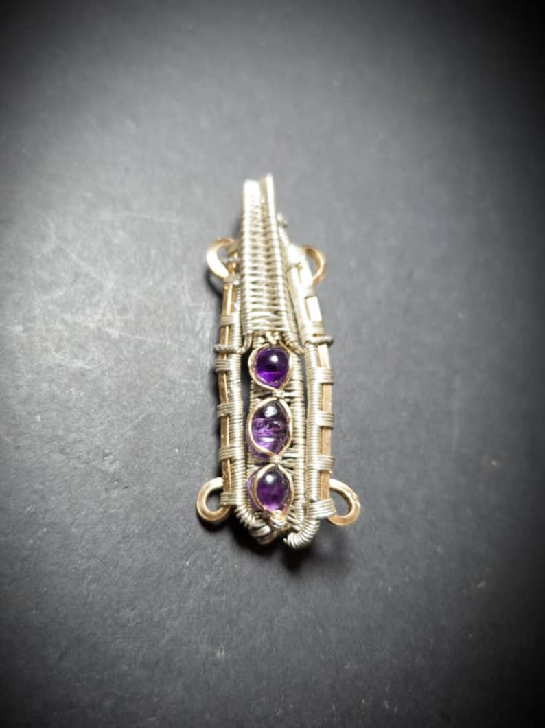 Heady Drip Round Cut Amethyst Cabochons and Smiling Buddha Amethyst Carving Sterling Silver Gold Channel Set Wire Wrapped Pendant