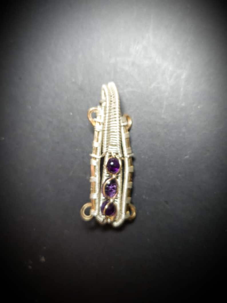 Heady Drip Round Cut Amethyst Cabochons and Smiling Buddha Amethyst Carving Sterling Silver Gold Channel Set Wire Wrapped Pendant