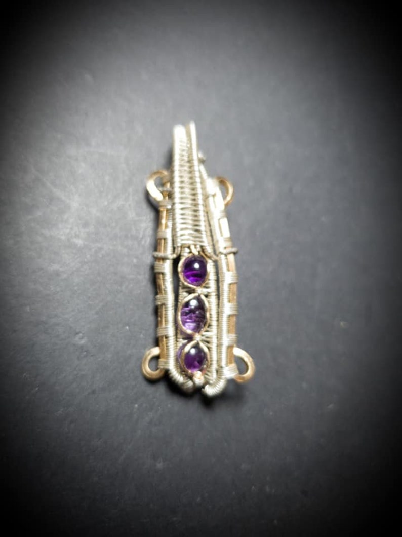 Heady Drip Round Cut Amethyst Cabochons and Smiling Buddha Amethyst Carving Sterling Silver Gold Channel Set Wire Wrapped Pendant