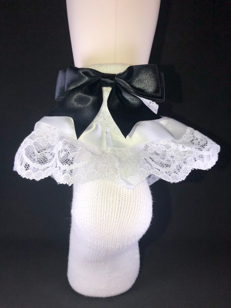 Frilly Bow socks with double back bows ribbon and lace on Etsy