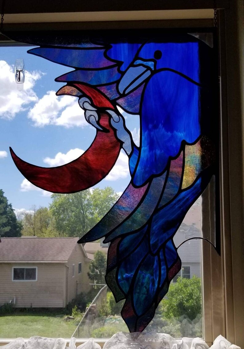 Stained Glass Raven Corner Panel Corvid Crow Raven Etsy