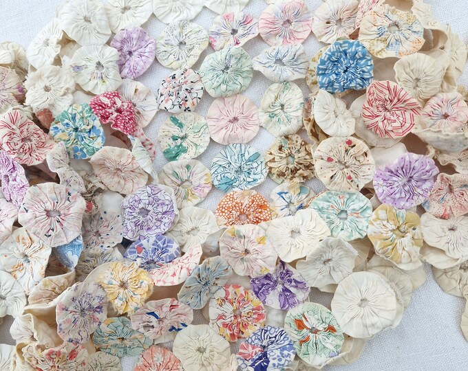Lot De Blocs De Couette Vintage Yo Yo – Tissu Ancien 1930, Rosaces, Sac De Farine, Patchwork