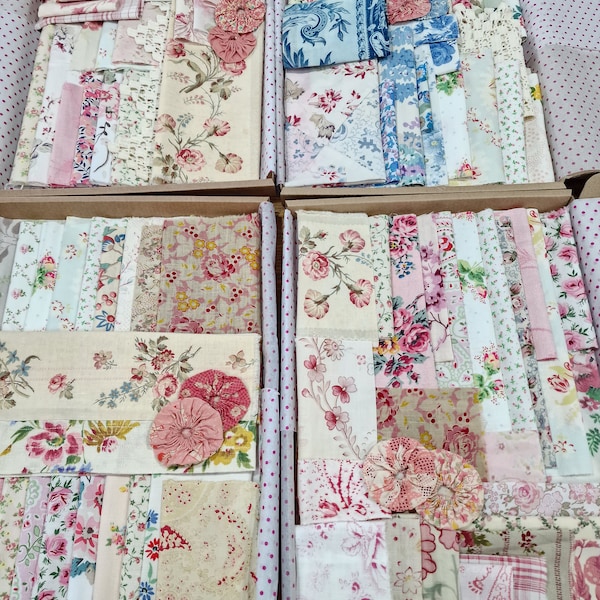 ditsy florals selection box,  vintage floral fabrics,  vintage fabric bundle,  slow stitching bundle