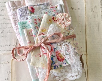 soft faded florals bundle,  beautiful slow stitching bundle,  old quilt pieces,  faded florals,  vintage fabric bundle