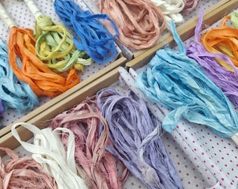 beautiful Sari silk ribbon bundles,  silk ribbons,  slow stitching bundle,  journaling supplies,  Sari silk ribbons