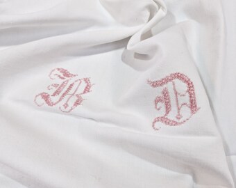 vintage French monogramd fabric,  24"×60" French monogram,  French linens,