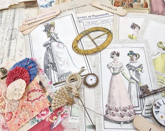 Vintage French Ephemera Journaling Bundle, Papers, Photos, Fabrics, Pins