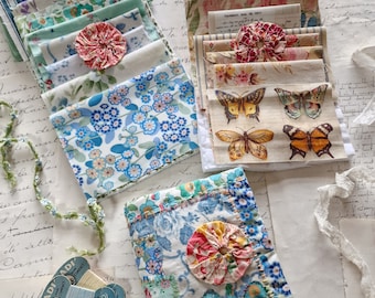make your own needle book,  floral fabrics,  blanket and quilt pieces,  slow stitching project,  needle book kit